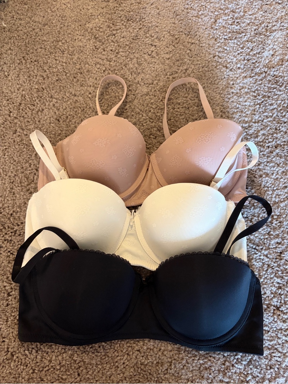 3-Pack Women’s Push Up Bras — Black, White & Nude